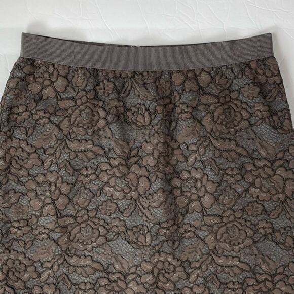 Loft Chocolate Lace Overlay Party Event Feminine Pencil Skirt NWOT Size 6 - Picture 3 of 8